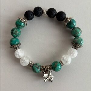 Lava, Turquoise and White Quartz Bracelet with Silver Accents